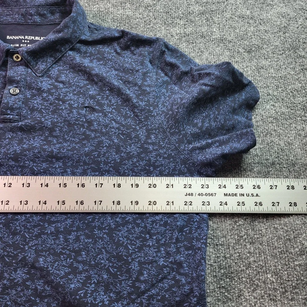 Banana Republic Mens Slim‎ Fit Pique Polo Shirt XL Tall Navy Floral Print Short